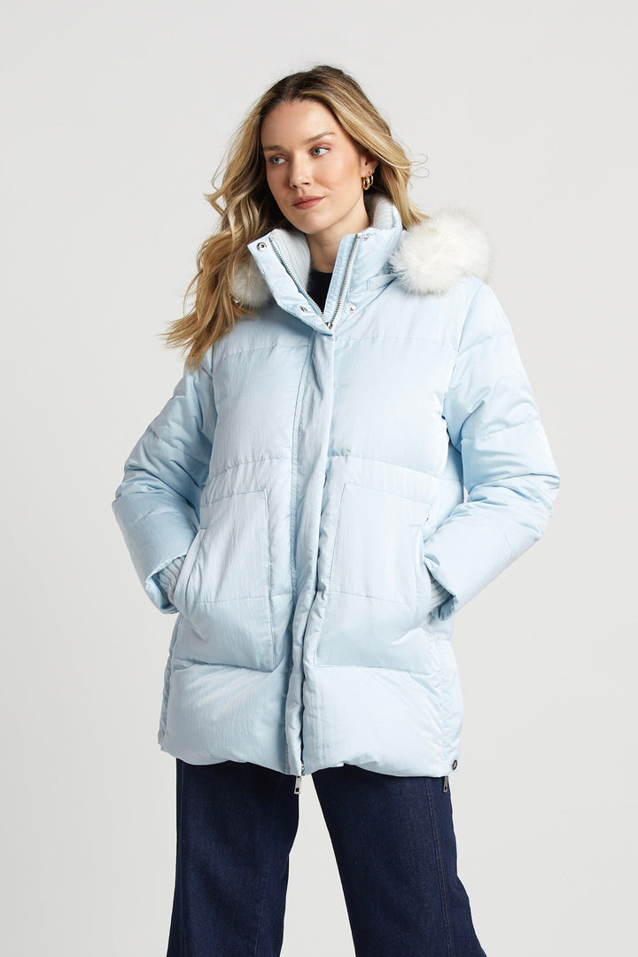 Adroit Atelier Patsy Hooded Down Coat - Ice Blue available at Barbara Katz