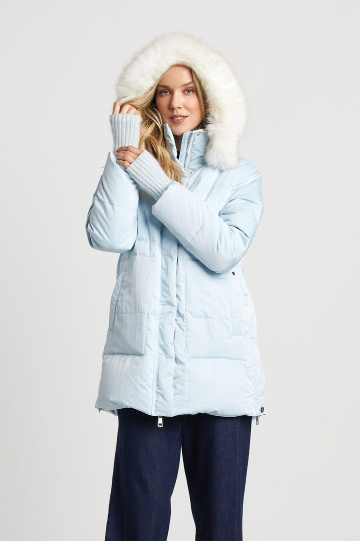 Adroit Atelier Patsy Hooded Down Coat - Ice Blue available at Barbara Katz