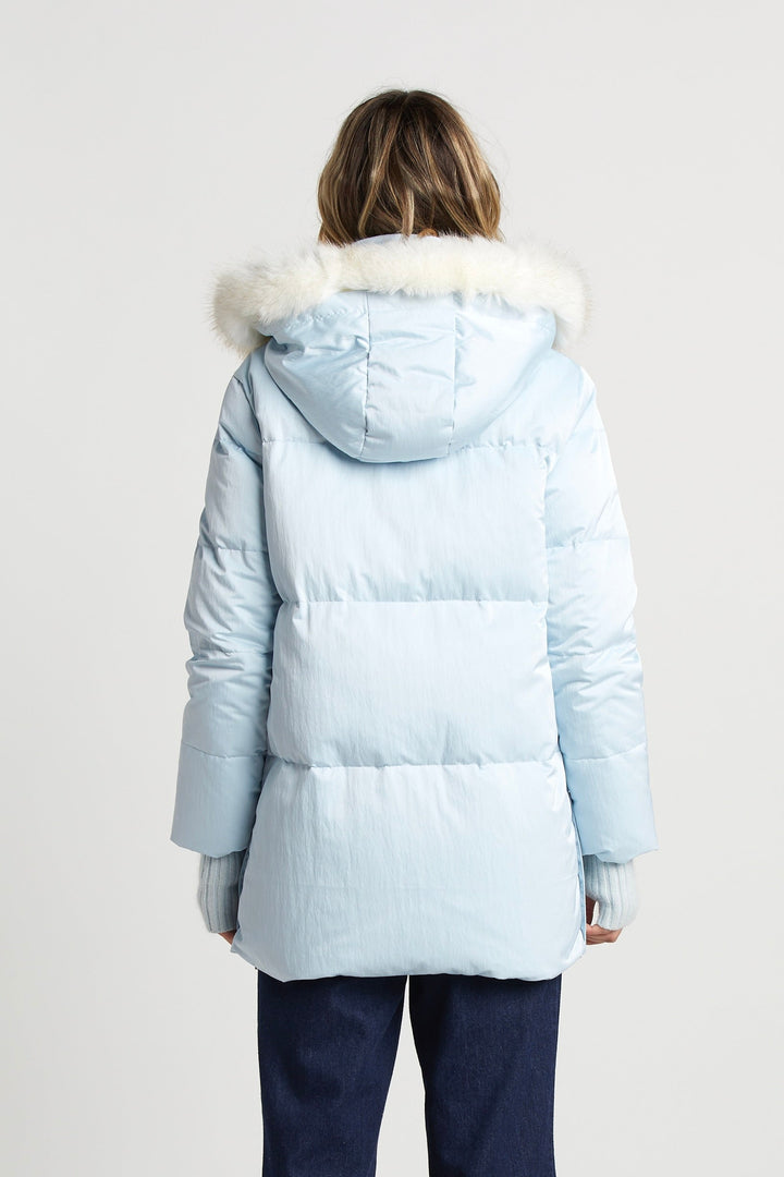 Adroit Atelier Patsy Hooded Down Coat - Ice Blue available at Barbara Katz