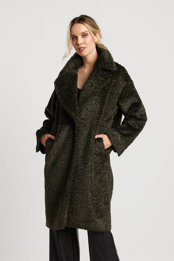 Adroit Atelier Polly Long Faux Fur Coat - Forest Green available at Barbara Katz