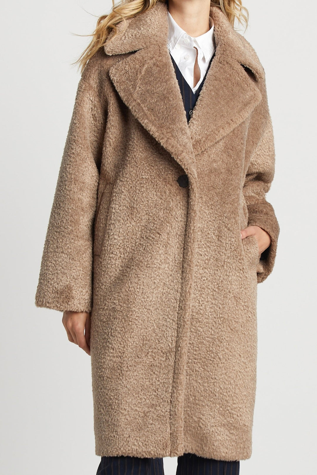 Adroit Atelier Polly Long Faux Fur Coat - Latte available at Barbara Katz