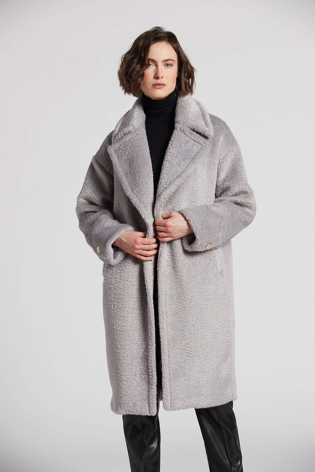 Adroit Atelier Polly Long Faux Fur Coat - Silver Grey available at Barbara Katz