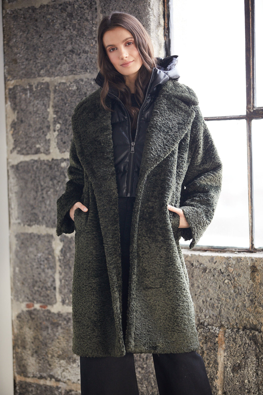 Adroit Atelier Polly Long Faux Fur Coat - Forest Green available at Barbara Katz