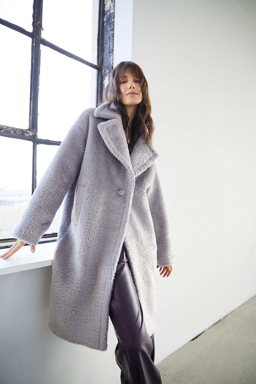 Adroit Atelier Polly Long Faux Fur Coat - Silver Grey available at Barbara Katz