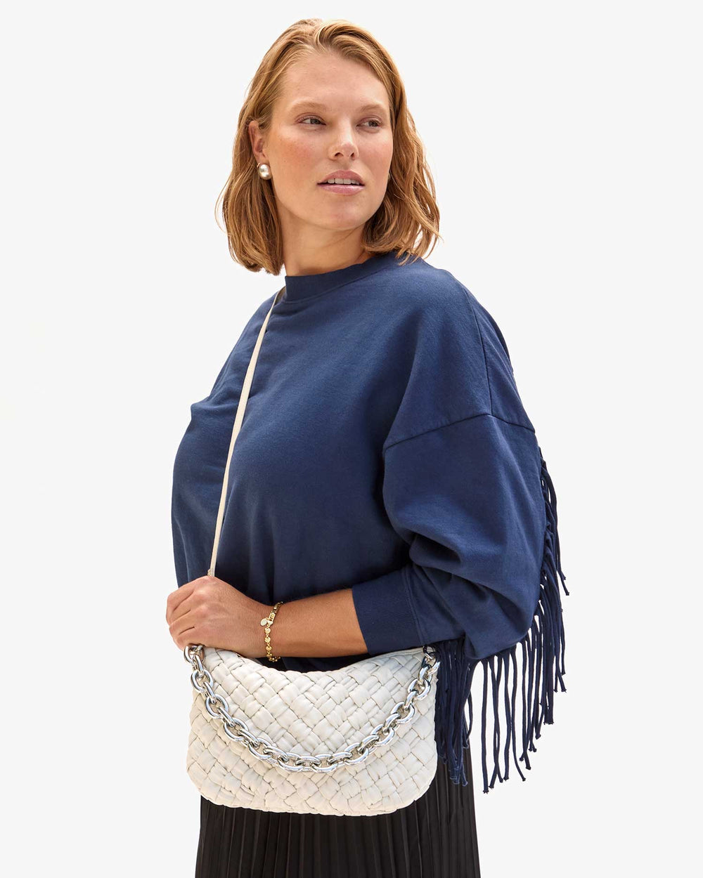 Clare V Petit Moyen Messenger Bag in Cream Puff Woven available at Barbara Katz