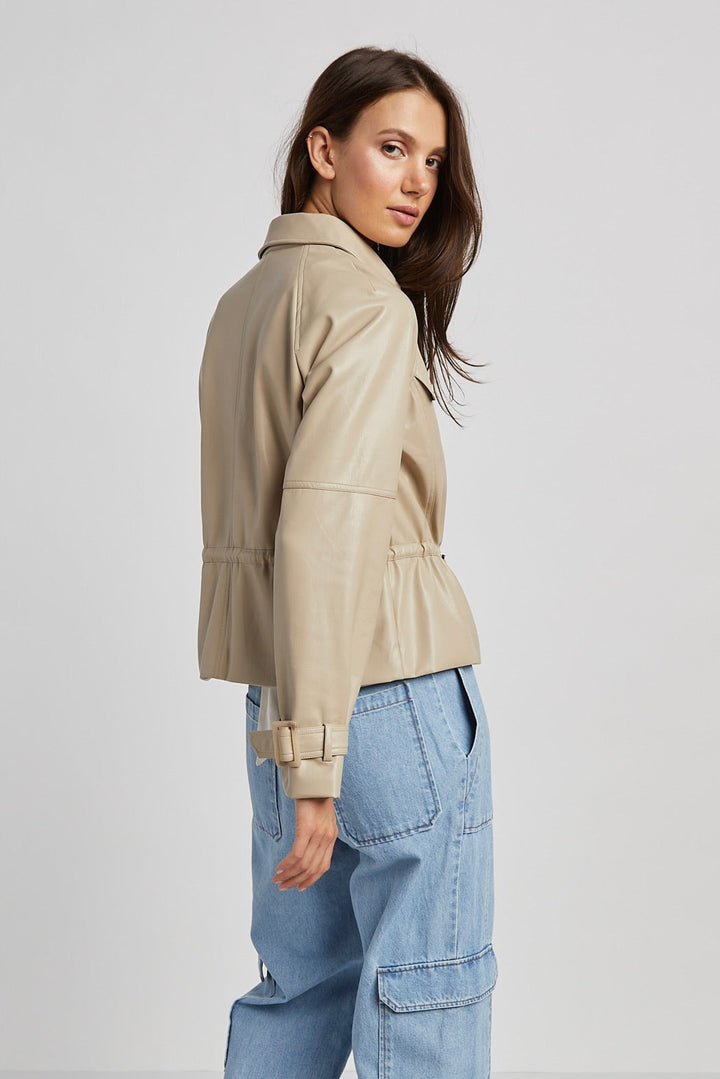 Adroit Atelier Rae Short Vegan Leather Trench Coat - Sand available at Barbara Katz