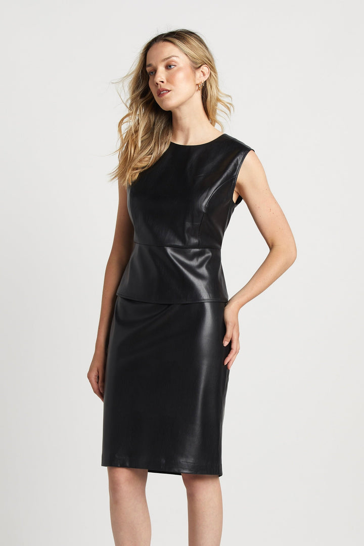 Adroit Atelier Reign Sleeveless Peplum Vegan Leather Top - Black available at Barbara Katz