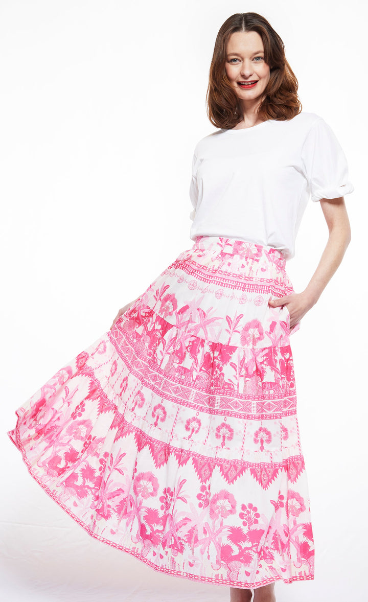 Dizzy-Lizzie Woodstock Pull-On Skirt - Pink Ikat Print