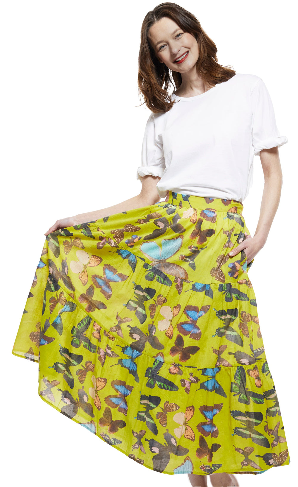 Woodstock Skirt in Chartreuse with Butterflies XS / 3000-M611