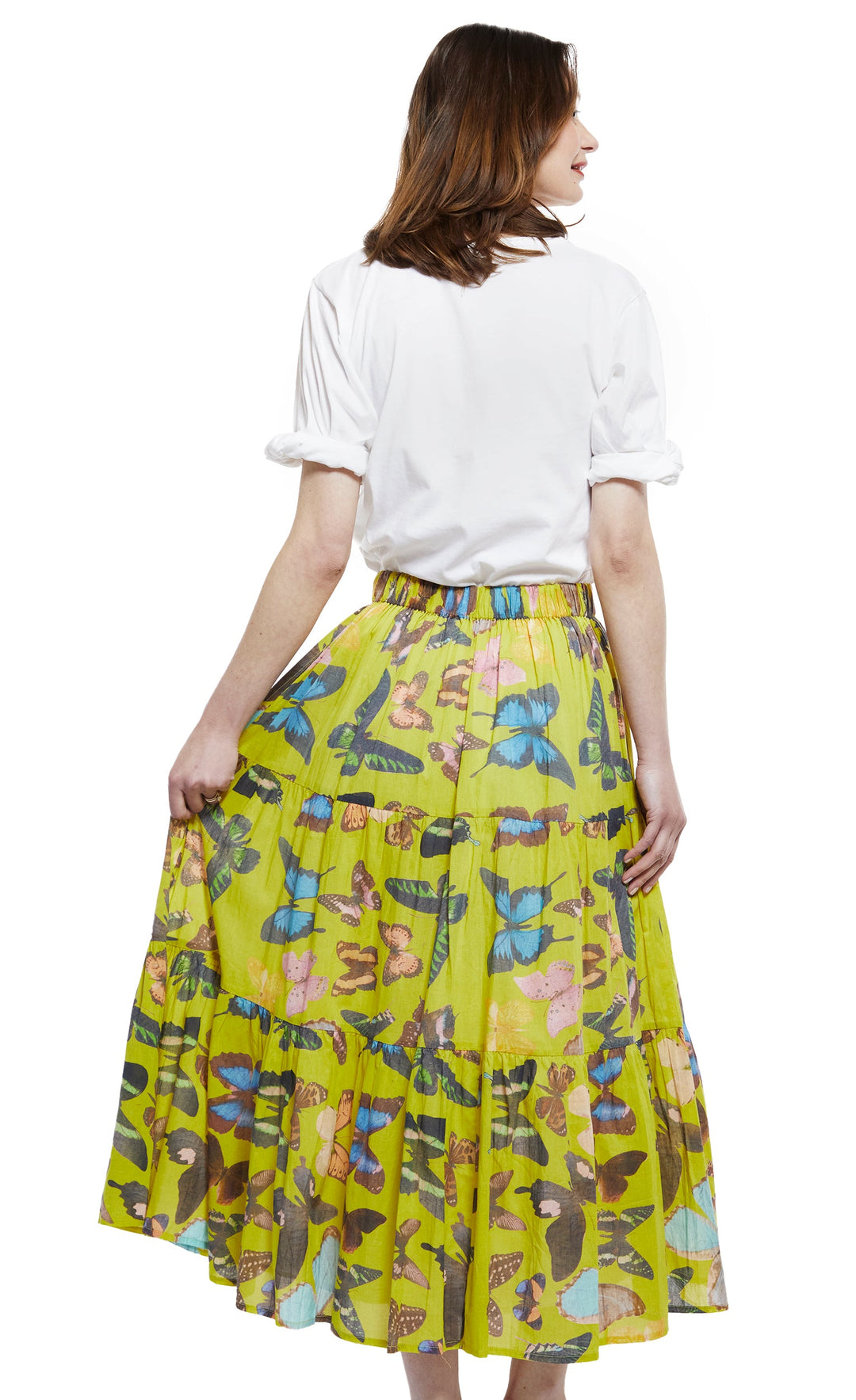 Woodstock Skirt in Chartreuse with Butterflies XS / 3000-M611