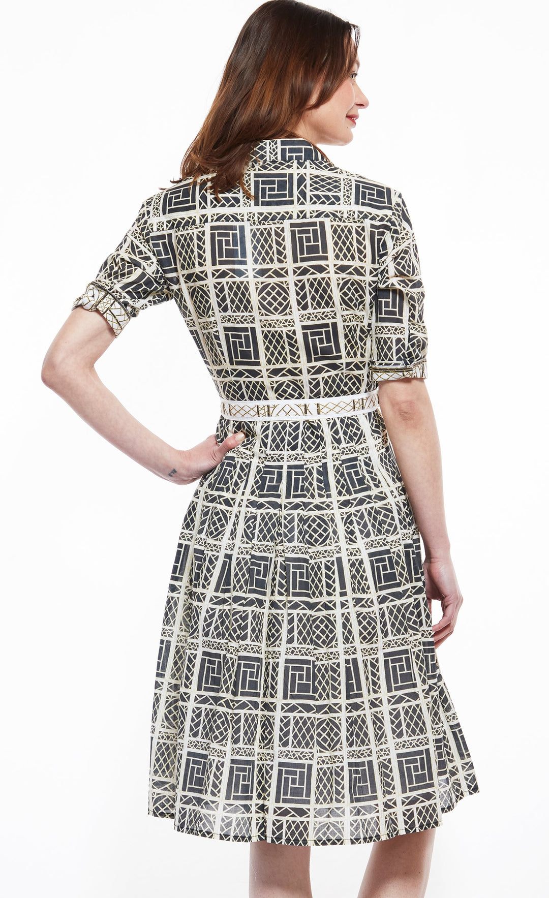 Dizzy-Lizzie Mrs Maisel Dress in Black and Beige Wicker Print