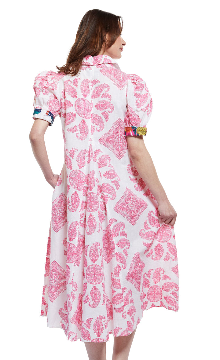 Montauk Dress in Pink And White Paisley XS / 6657-M509