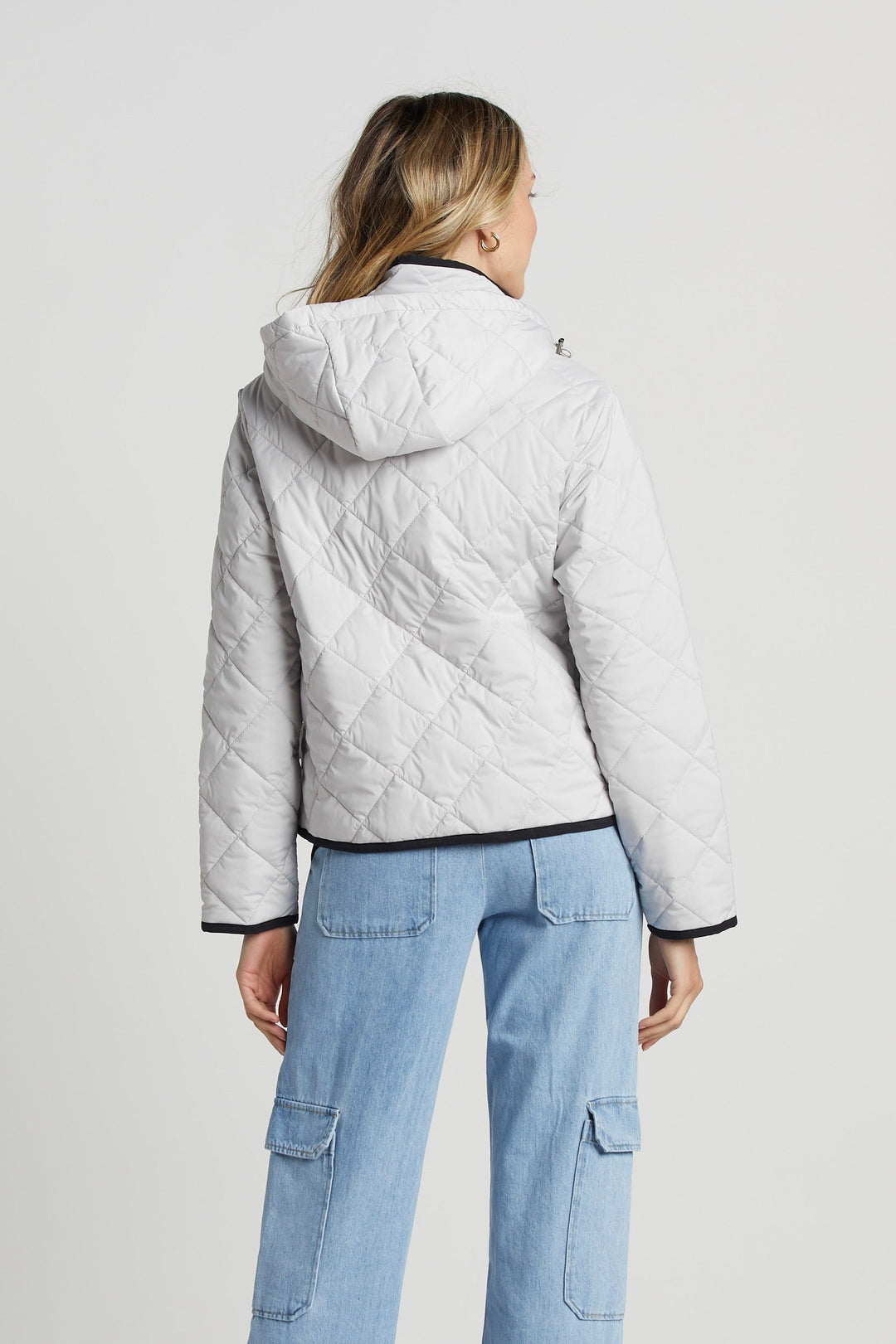 Adroit Atelier Shelby Short Quilted Hooded Jacket in Cloud available at Barbara Katz