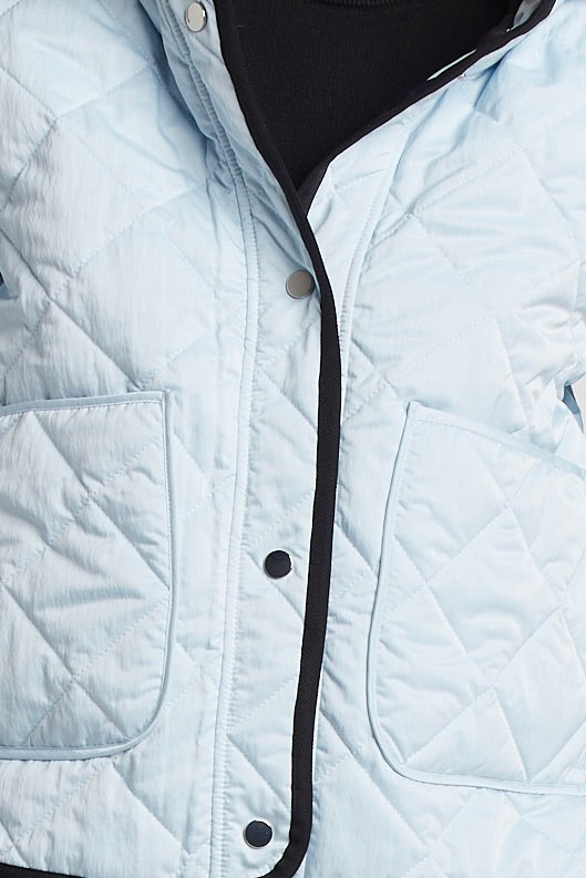 Adroit Atelier Shelby Short Quilted Hooded Jacket in Ice Blue available at Barbara Katz