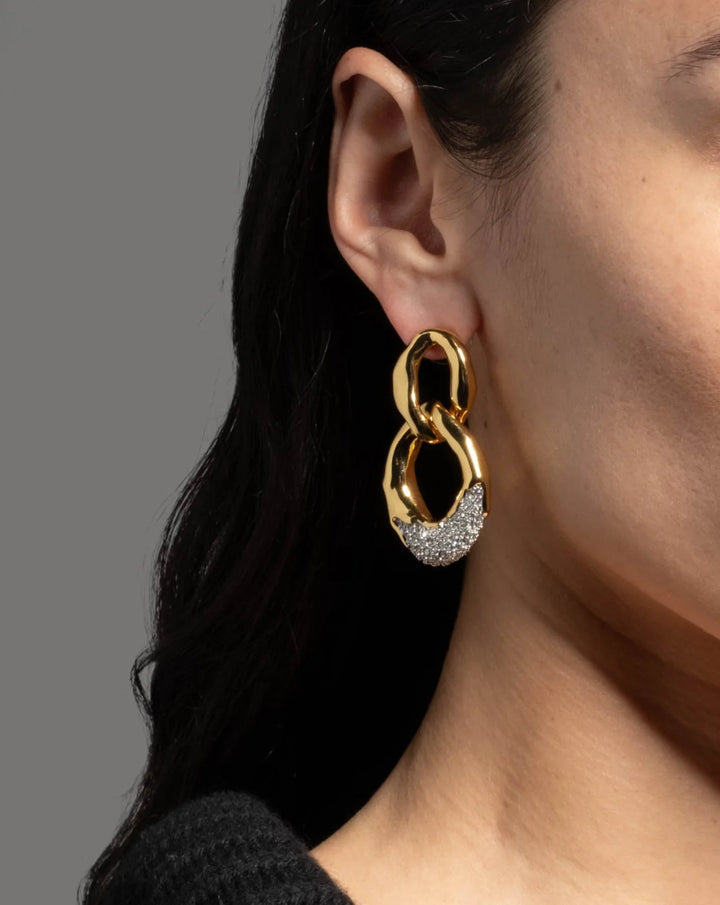 Alexis Bittar Gold Solanales Crystal Large Link Earrings available at Barbara Katz