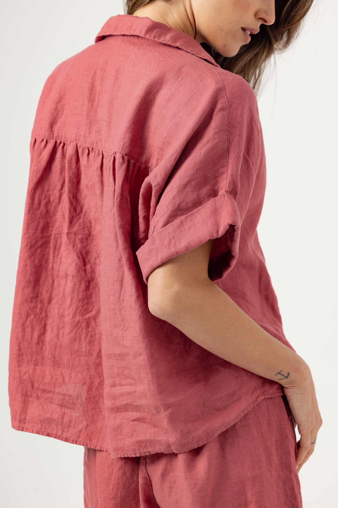 Sundays Vera Split Neck Top - Terracotta