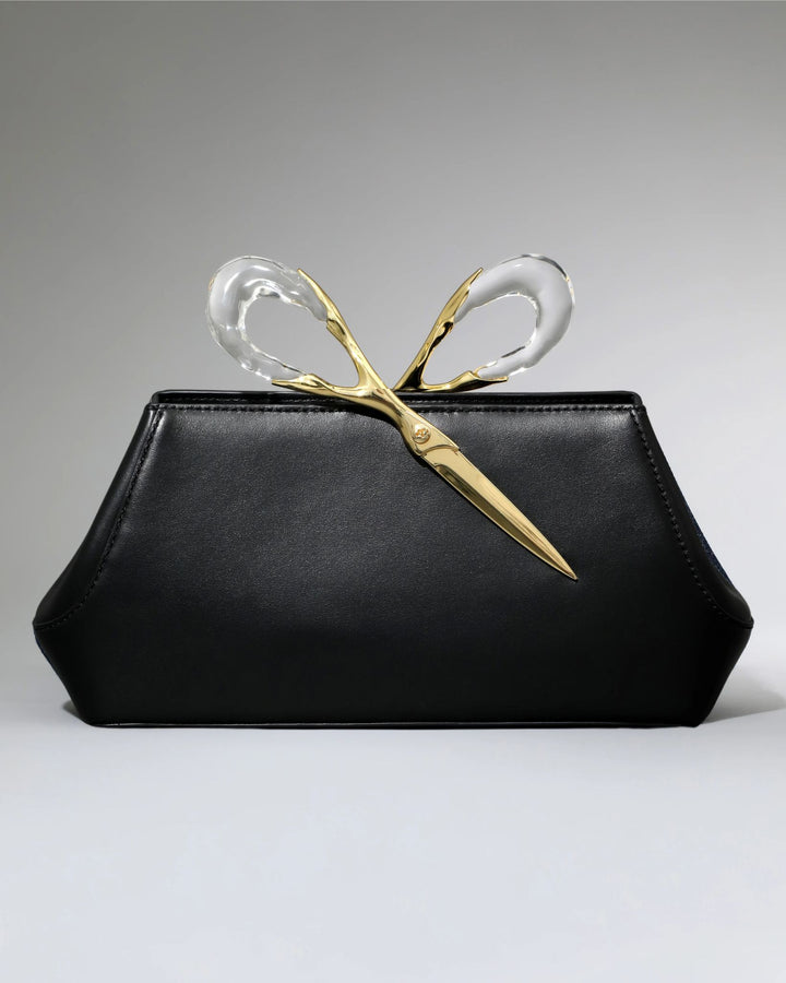 Alexis Bittar The Scissor Clutch Leather Bag in Black available at Barbara Katz