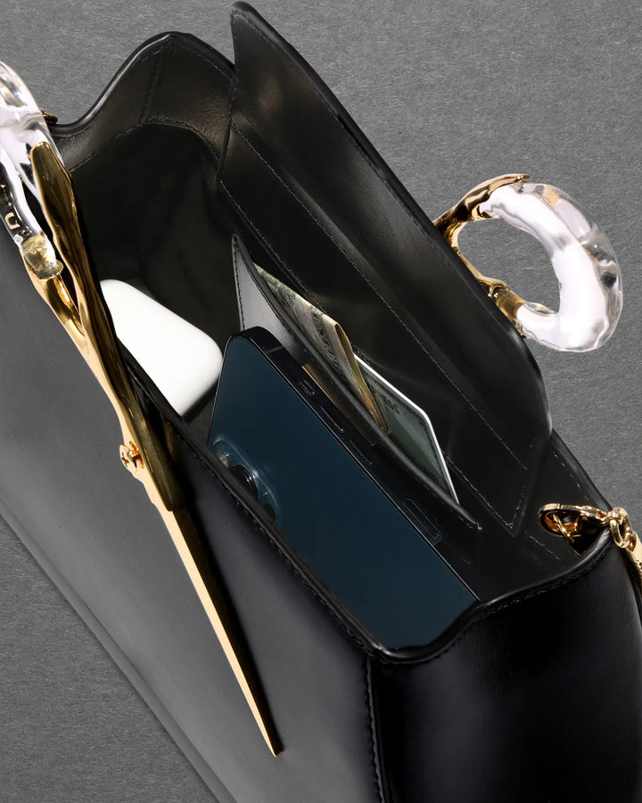 Alexis Bittar The Scissor Clutch Bag in Black available at Barbara Katz