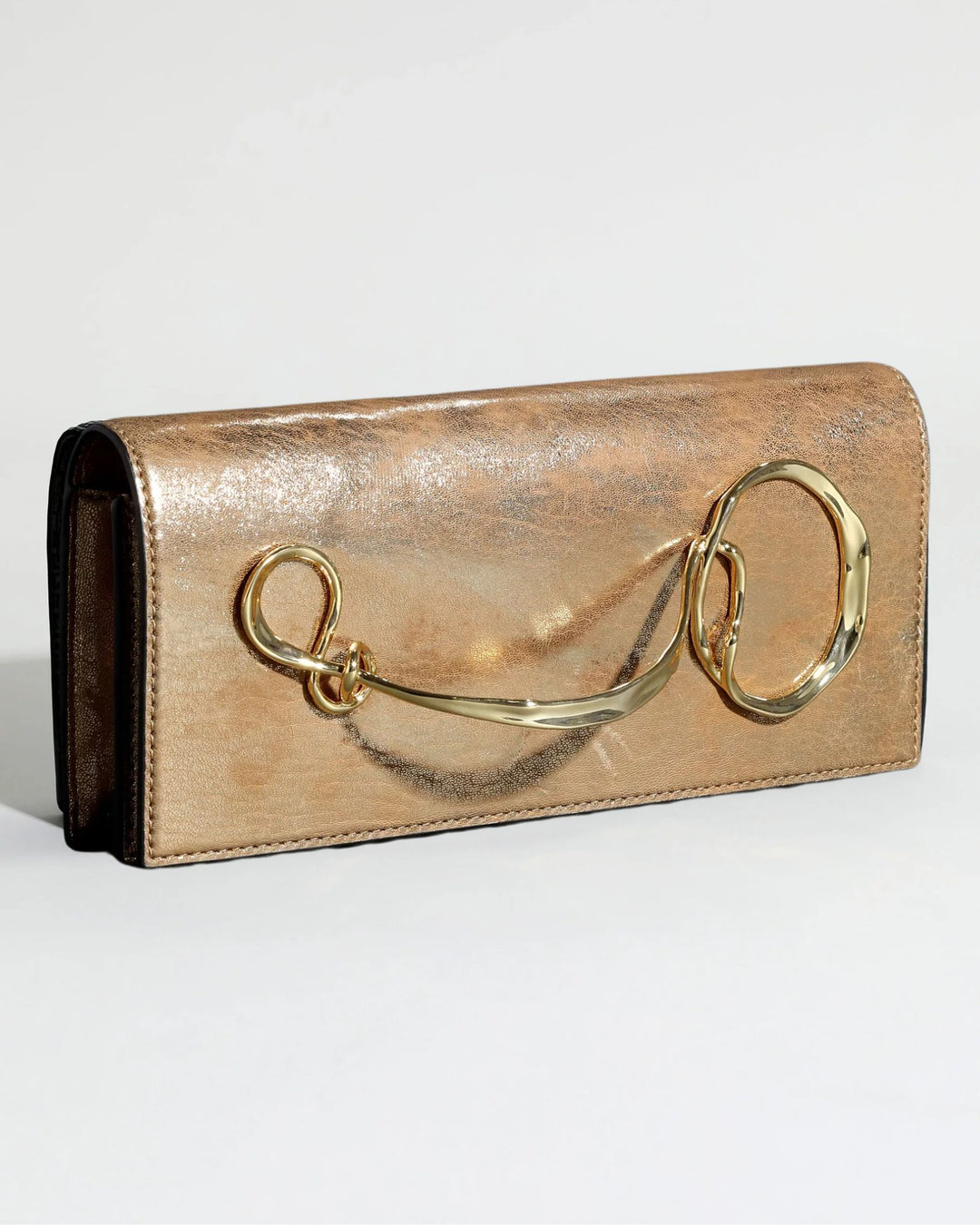 Alexis Bittar Twisted Gold Side Handle Clutch Purse in Antique Gold available at Barbara Katz