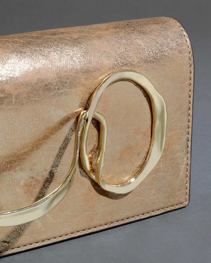 Alexis Bittar Twisted Gold Side Handle Clutch Bag in Antique Gold available at Barbara Katz