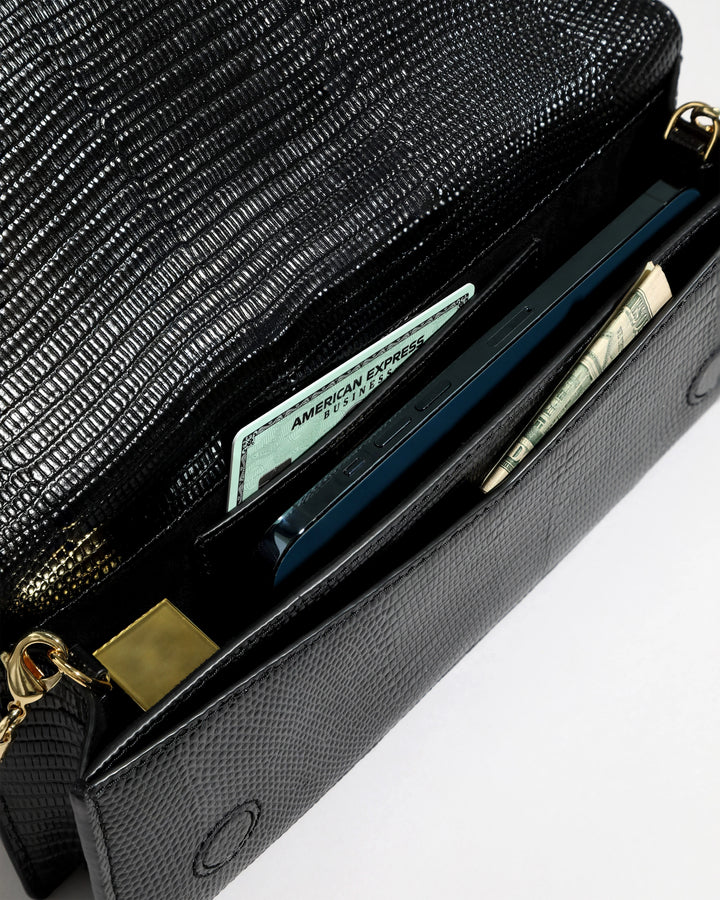 Alexis Bittar Twisted Gold Side Handle Clutch Bag in Black available at Barbara Katz