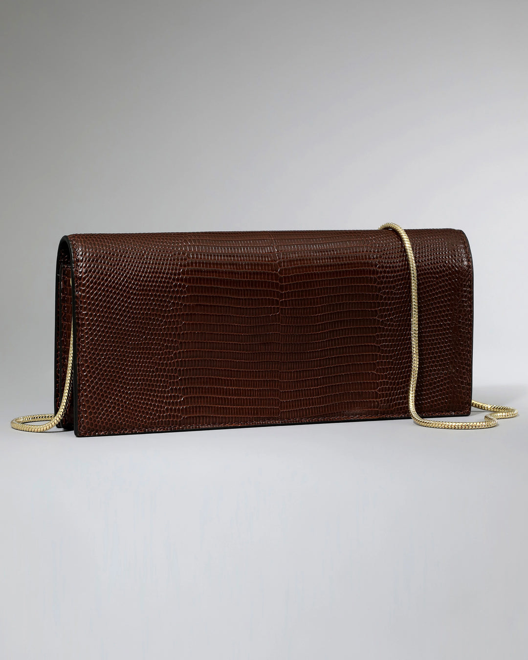 Alexis Bittar Twisted Gold Side Handle Clutch Bag in Chocolate Brown available at Barbara Katz