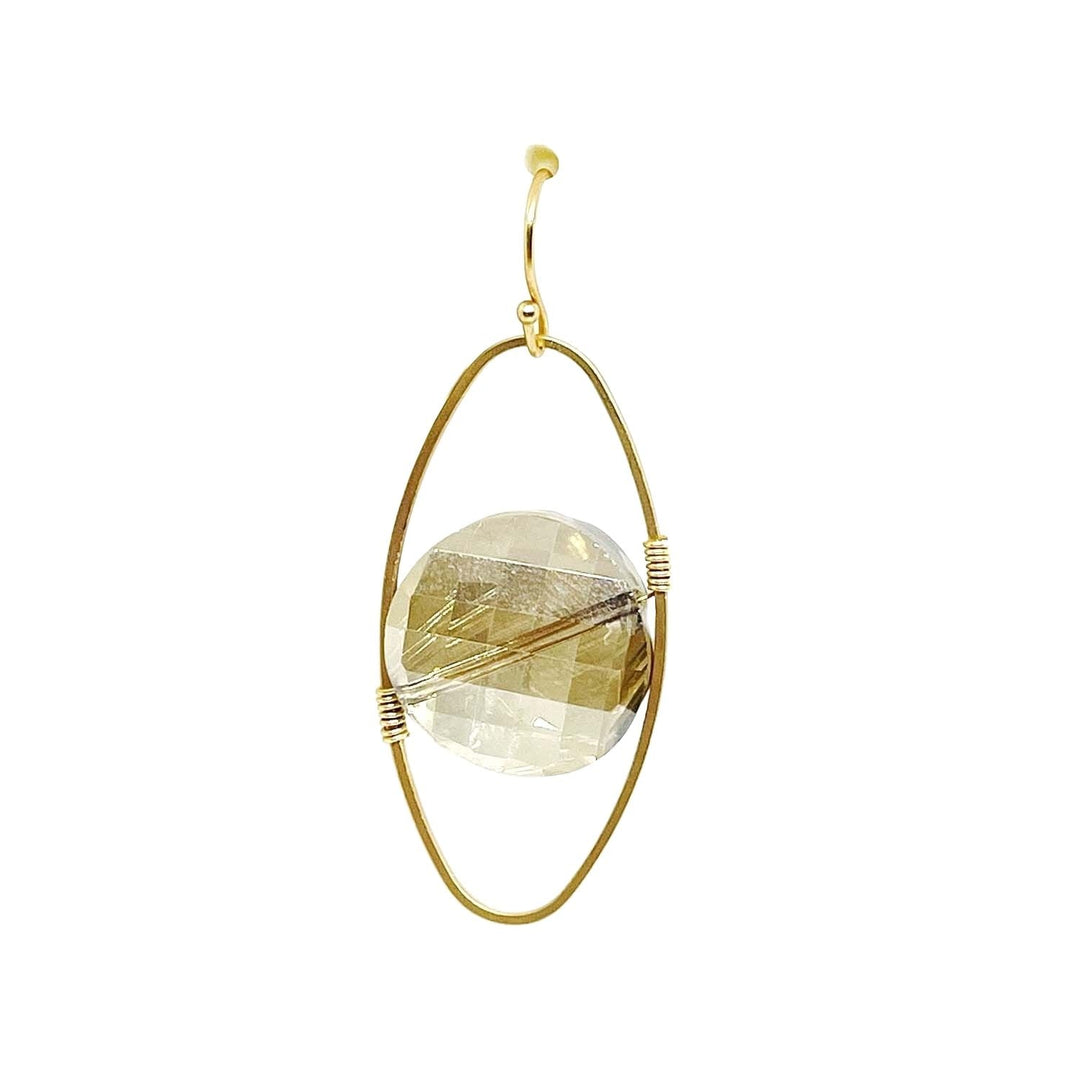 Deborah Grivas Coin Crystal Oval Matte Gold Wrap Earrings - Champagne