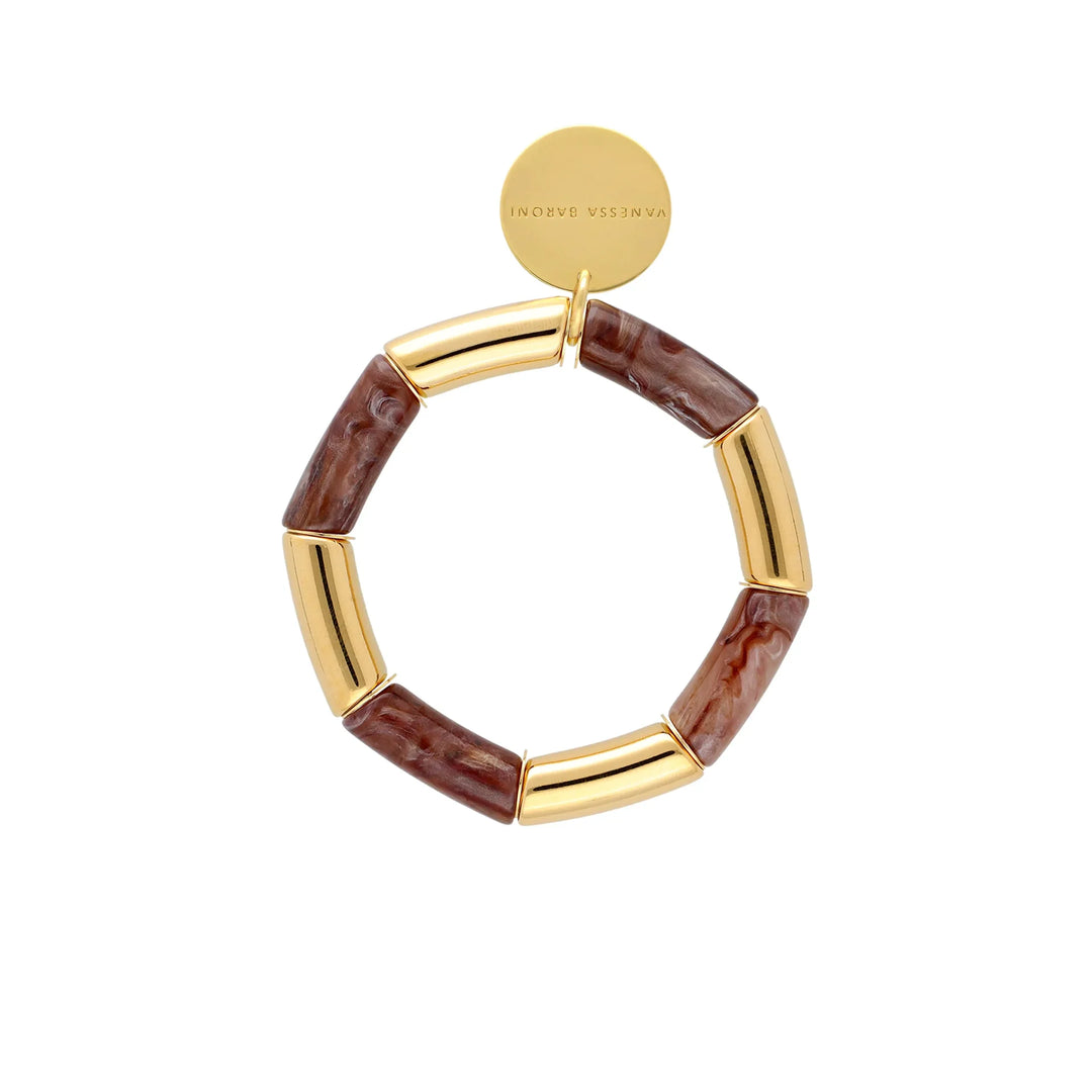 Vanessa Baroni Flex Bracelet in Gold/Toffee Marble available at Barbara Katz