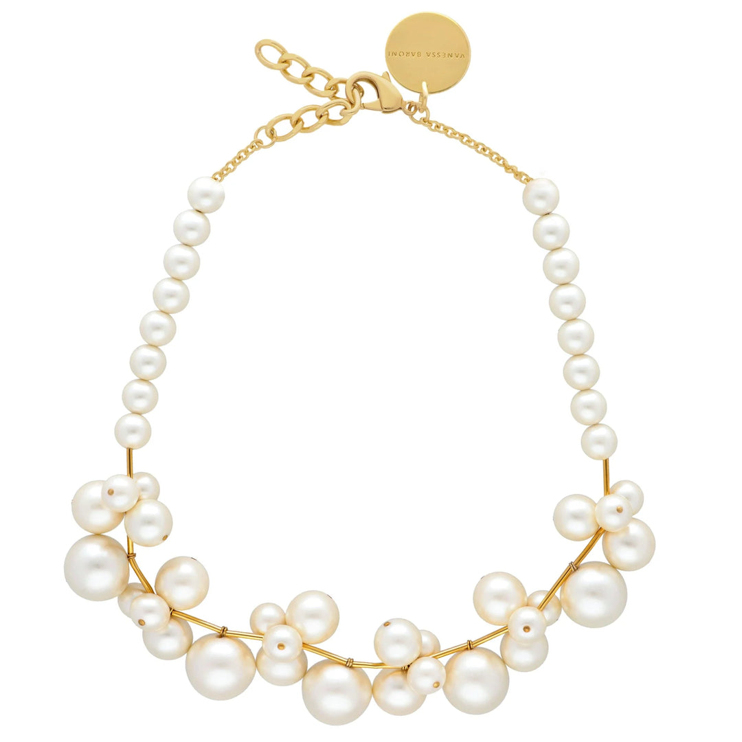 Vanessa Baroni Multi Beads Collar Necklace in Pearl available at Barbara Katz