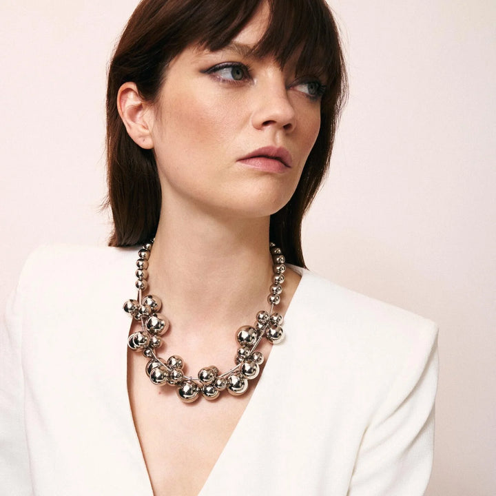 Vanessa Baroni Multi Beads Collar Necklace in Silver available at Barbara Katz