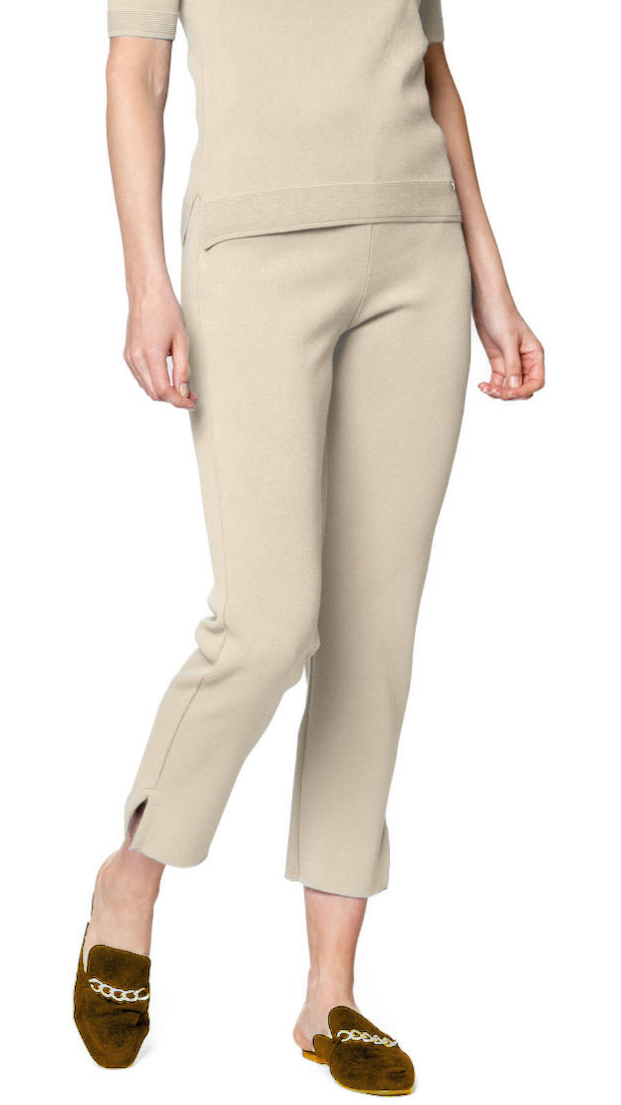 Biana Alice Milano-Knit Slim Leg Pants in Warm Beige available at Barbara Katz