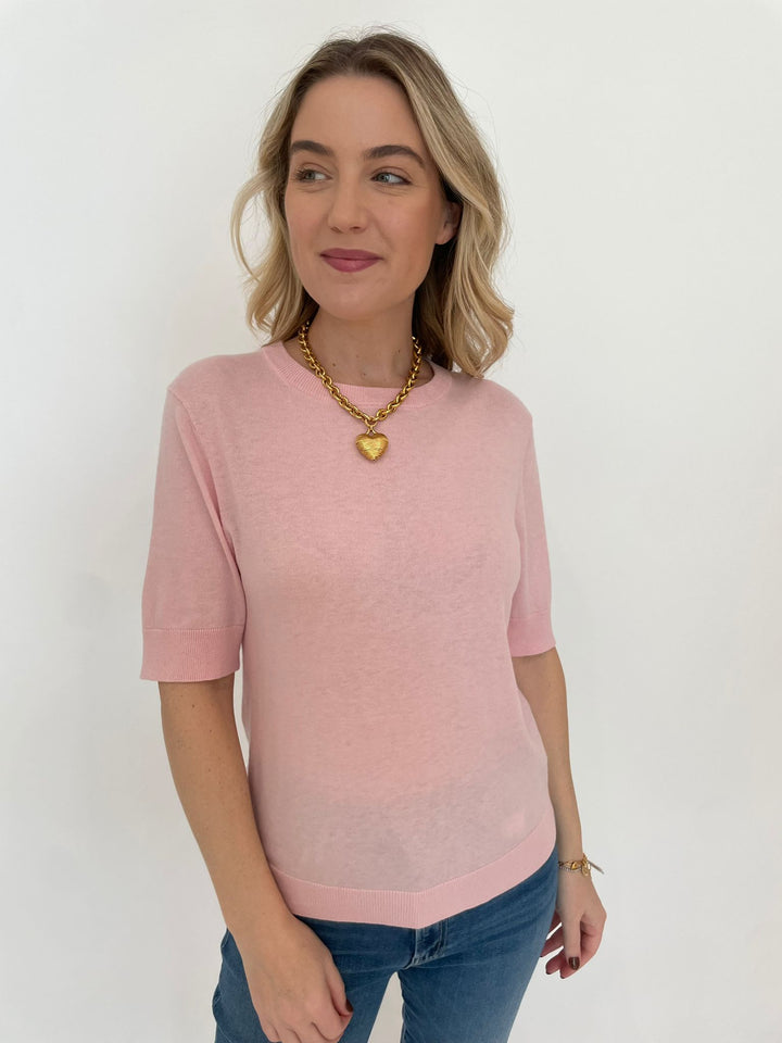 Whisper by Brodie Lucy Crew Neck Tee in Rose Petal with Elizabeth Cole Mallory Necklace available at Barbara Katz