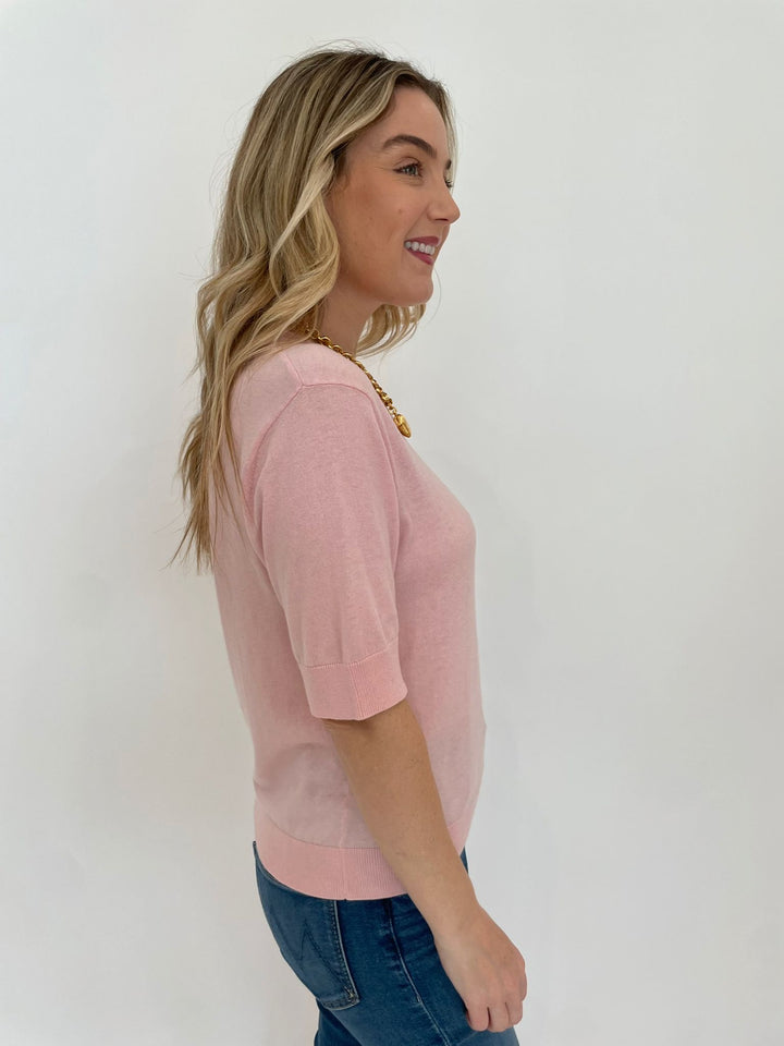 Whisper by Brodie Lucy Crew Neck Tee in Rose Petal available at Barbara Katz