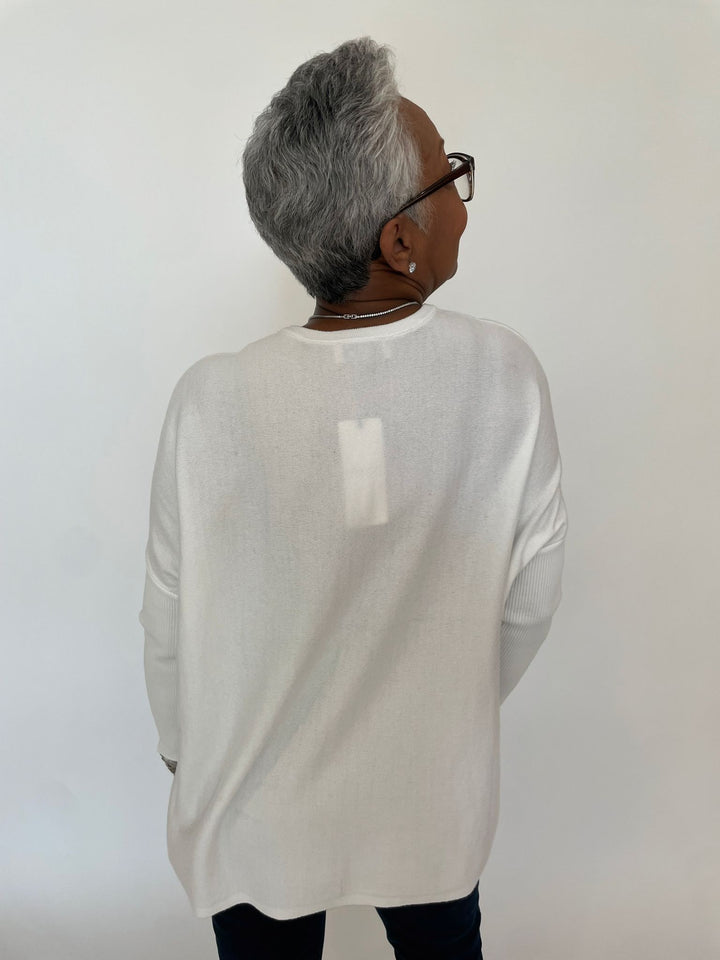 BK Sabrina Boxy Sweater in White available at Barbara Katz