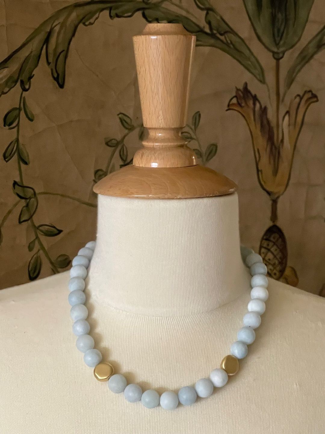 Deborah Grivas Matte Aquamarine With Matte Gold Flat Bead Necklace