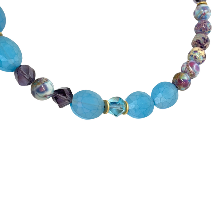 Deborah Grivas Matte Aqua Crystal And Multi Aqua Terra Jasper Beaded Necklace