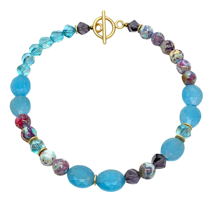 Deborah Grivas Matte Aqua Crystal And Multi Aqua Terra Jasper Beaded Necklace