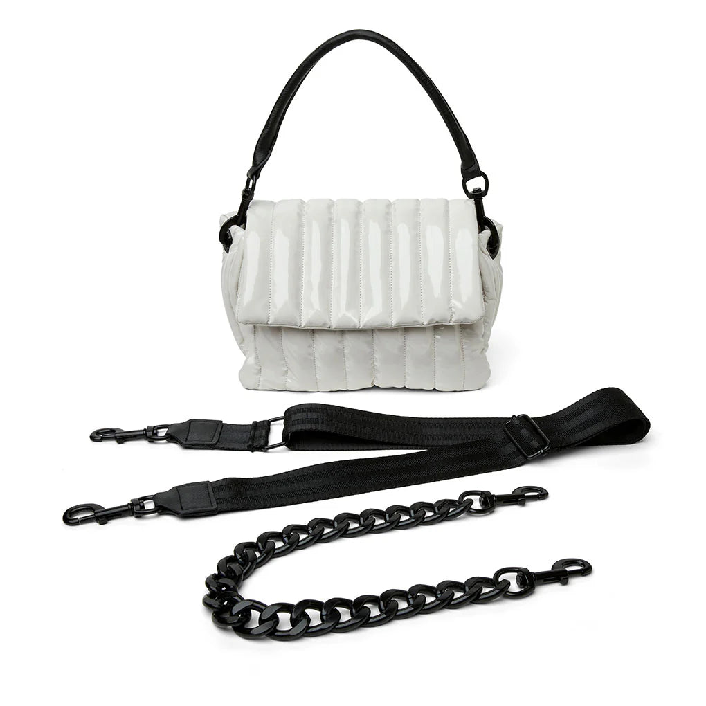 Think Royln Bar Bag in Ivory Patent with detachable straps