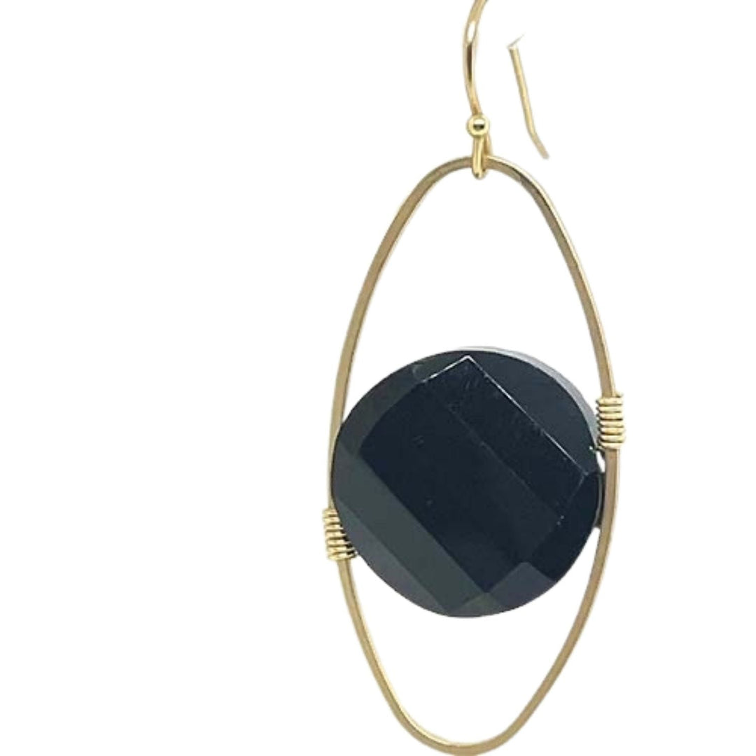 Deborah Grivas Coin Crystal Oval Matte Gold Wrap Earrings - Black