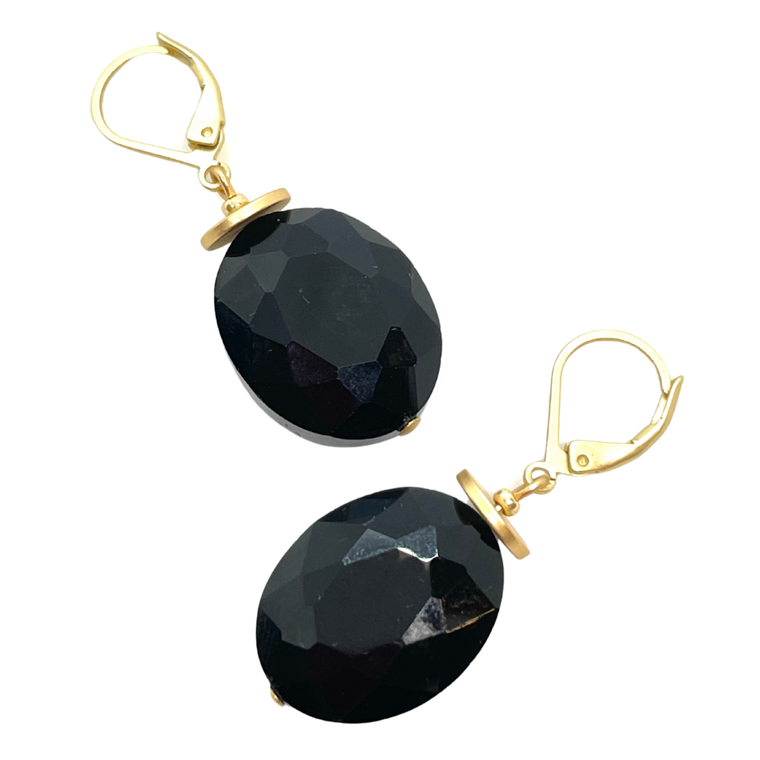 Deborah Grivas Crystal Lever Back Earrings - Black