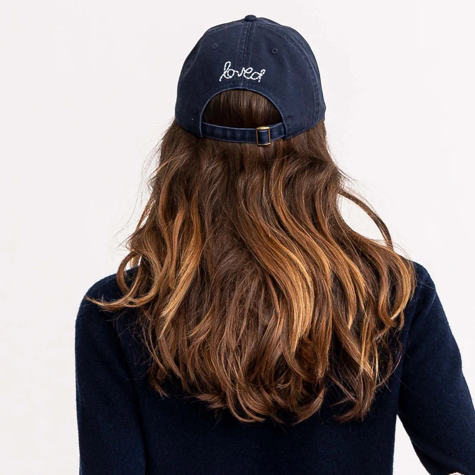 Kerri Rosenthal Baseball Hat Heart Patch in Indigo/White available at Barbara Katz