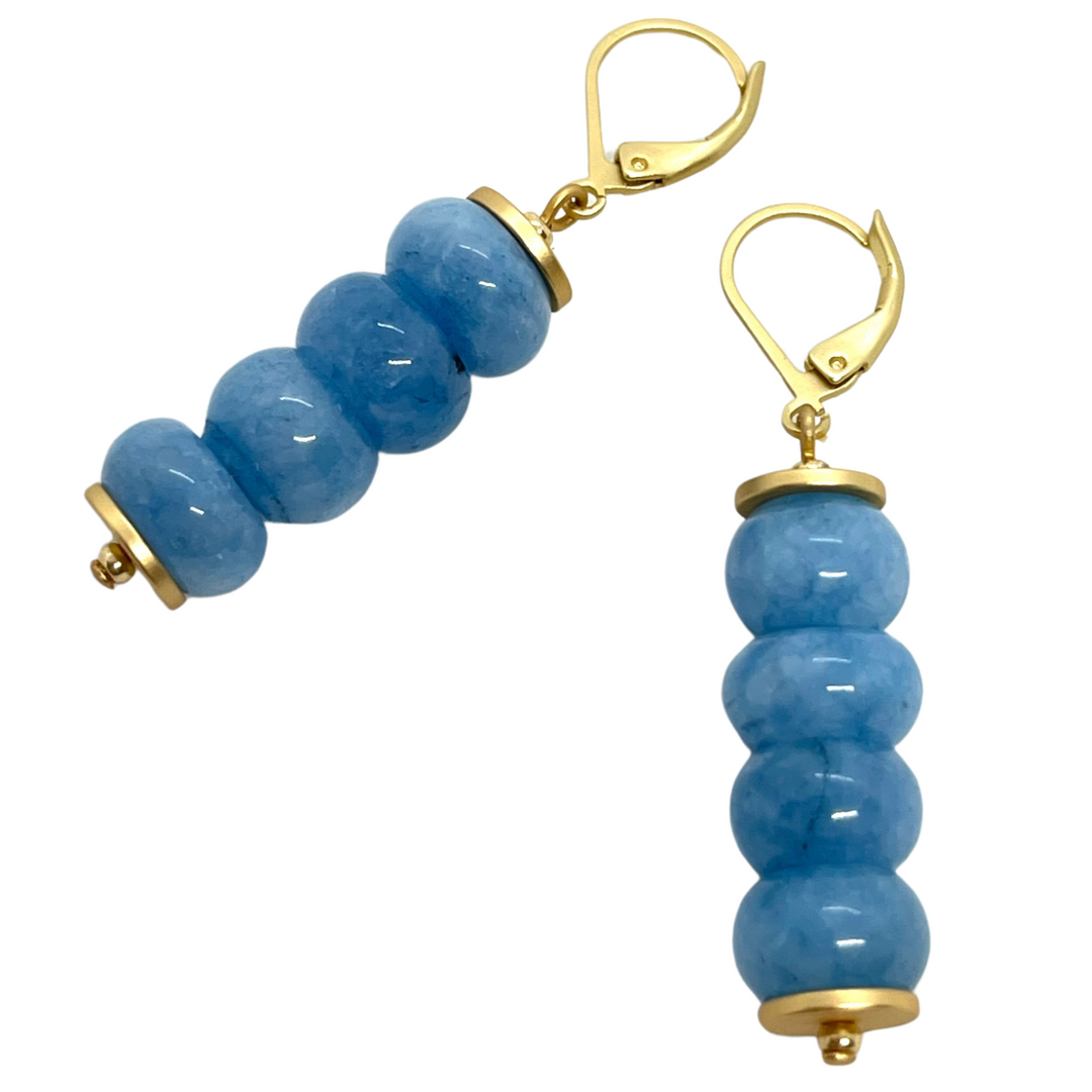 Deborah Grivas Blue Jade Rondelle Stack Earrings With Matte Gold Saucer Accents