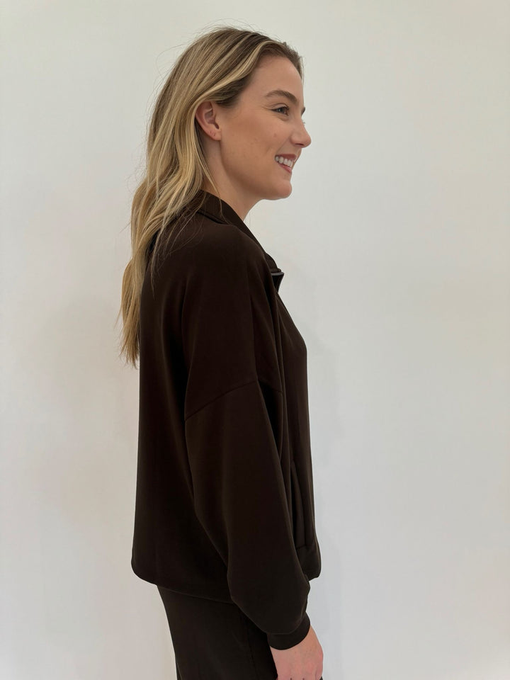 BK Lola Zip-Up Long Sleeve Jacket in Chocolate Brown available at Barbara Katz