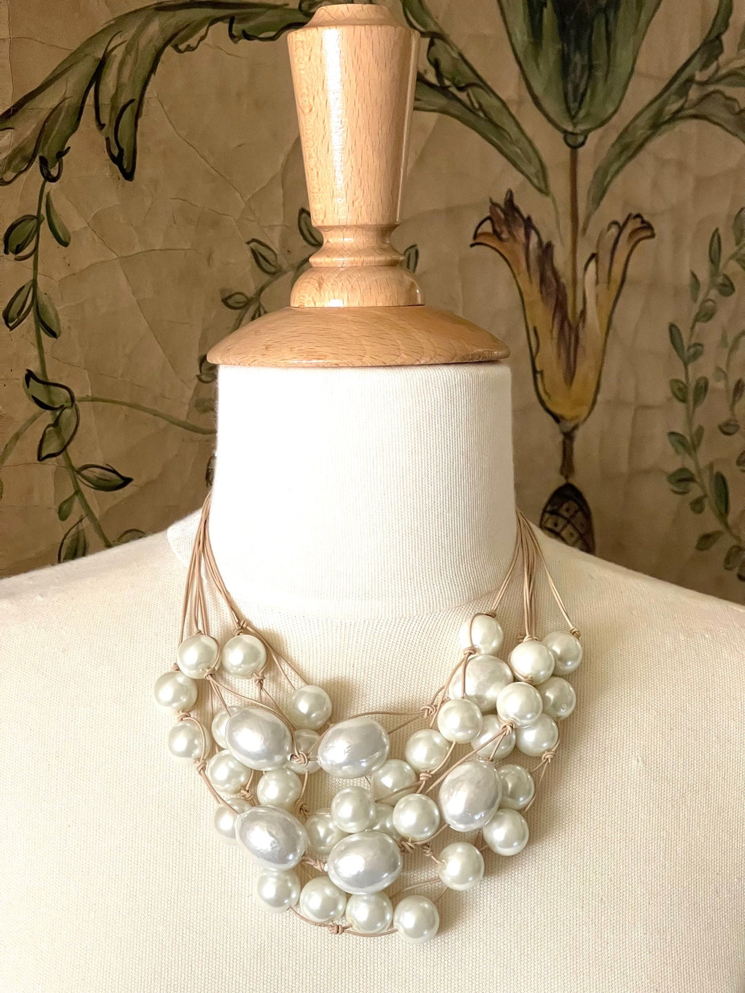 Cotton And Glass Pearl  Multi Strand Necklace