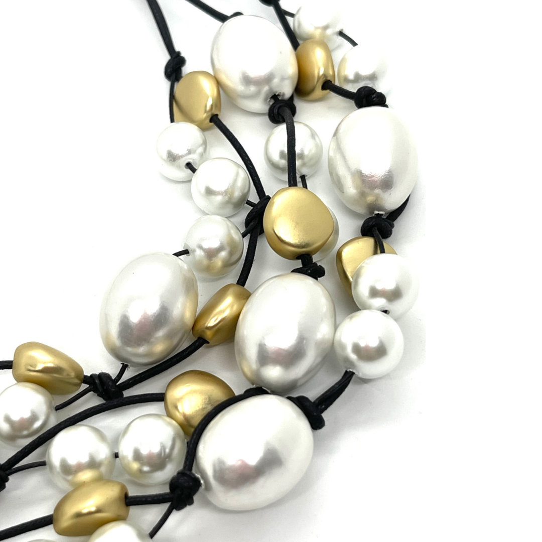 Deborah Grivas Cotton And Glass Pearl With Matte Black Crystal Torsade Necklace