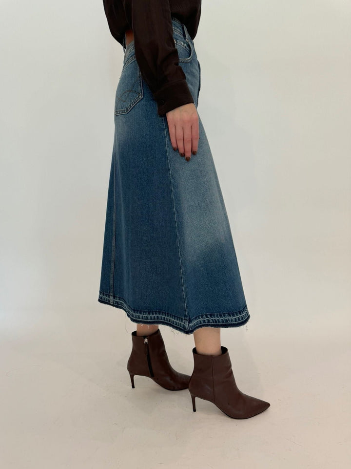 Ba&sh Valentia Denim Midi Skirt in Light Blue available at Barbara Katz