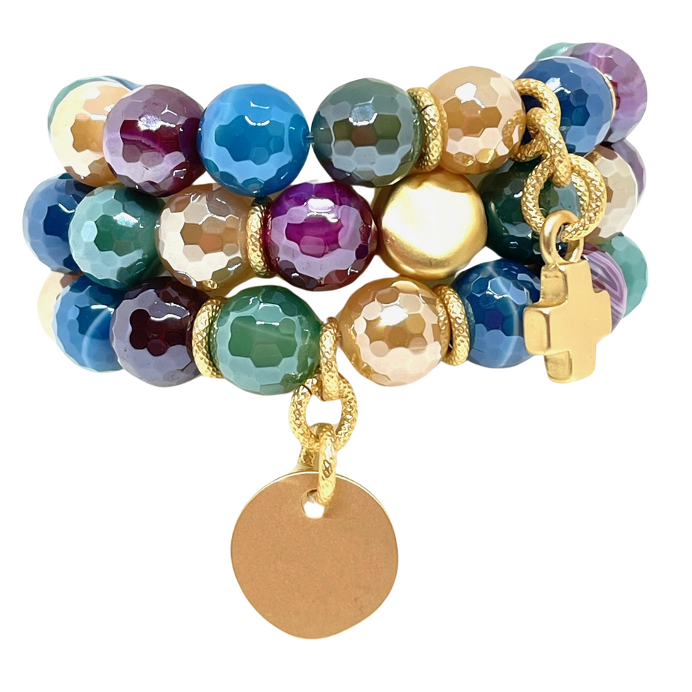 Deborah Grivas Multi Color Jasper And Gold Nugget Stretch Bracelet