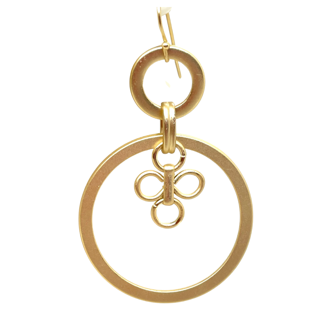 Deborah Grivas Hoop Earrings With Clover Charm - Matte Gold