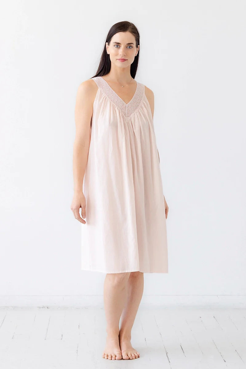 Salua Greek Royalty Gown, sleeveless with lace v-neck - Light Pink