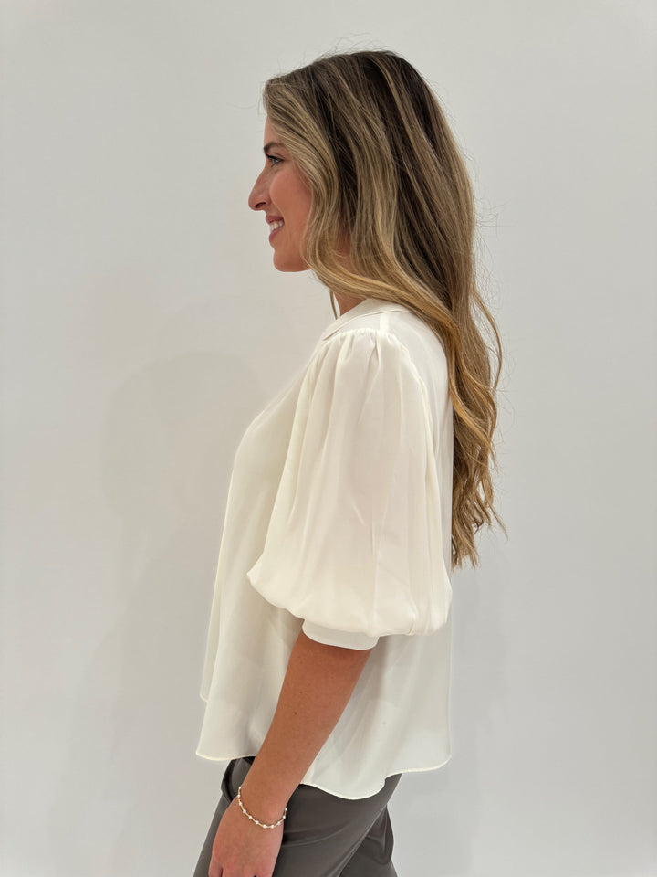 Cinq a Sept Weldon Short Sleeve Top in Ivory available at Barbara Katz